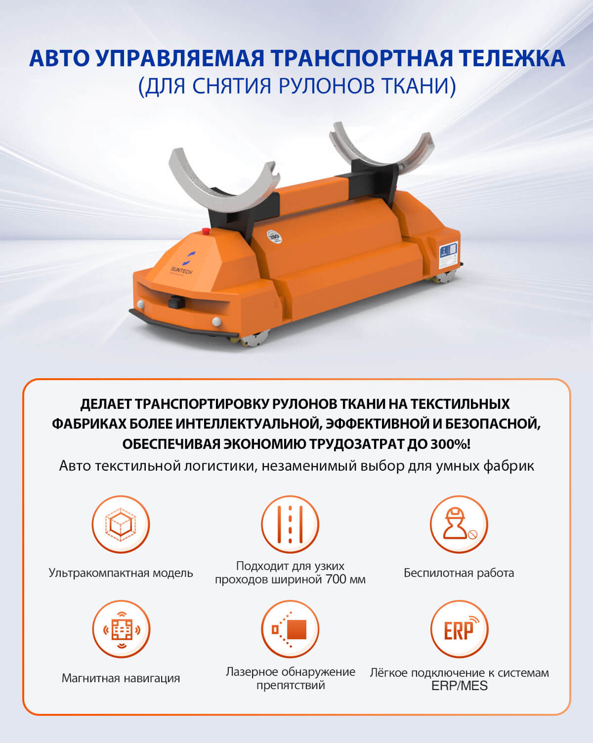 Авто управляемая транспортная тележка Функции