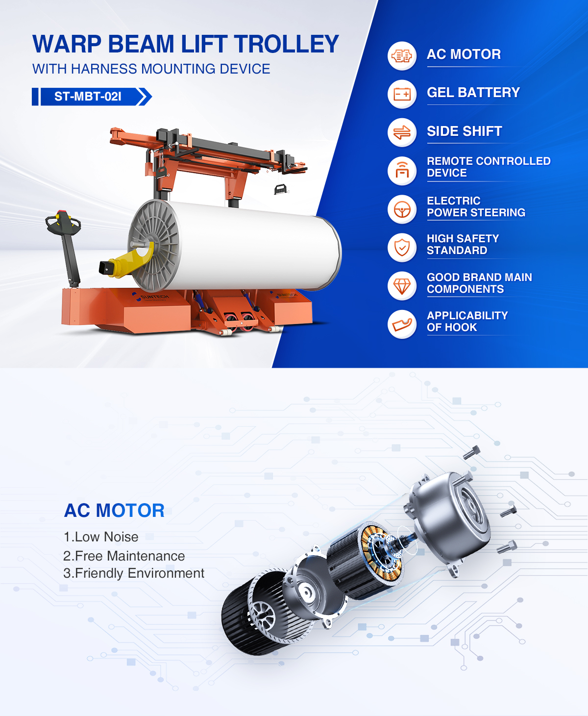 St Mbt I Electric Warp Beam Lift Trolley With Harness Mounting Device