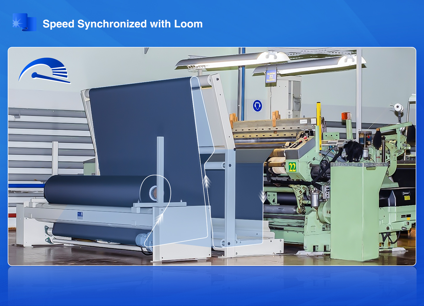 Loom Take-up Machine with Vertical Inspection Screen speed synchronized with loom