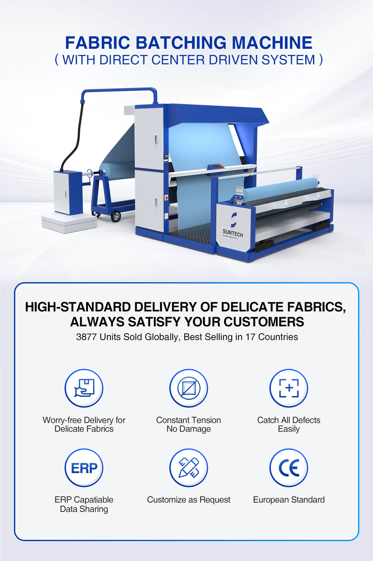 fabric batching machine with direct center driven system