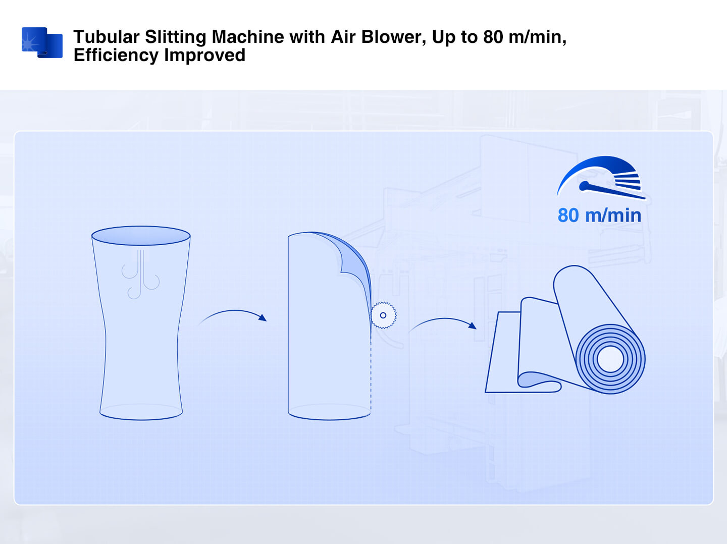 tubular slitting machine with air blower