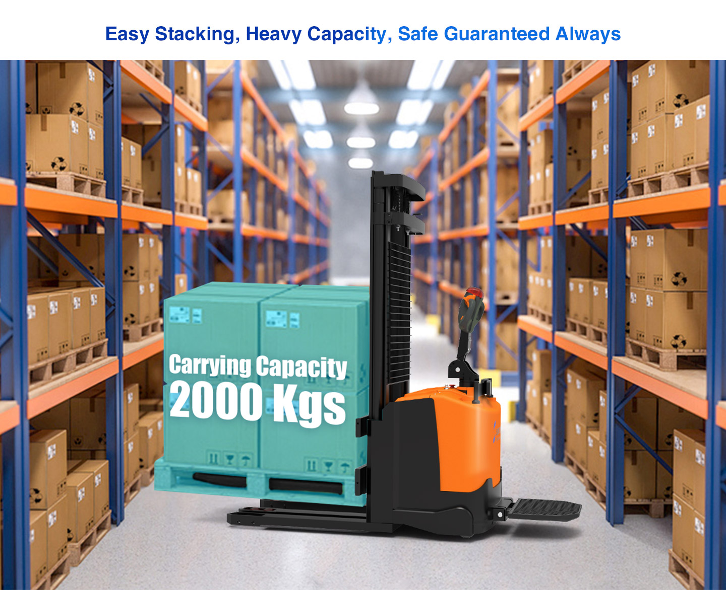 Ride-on Electric Stacker carrying capacity 2000 kgs