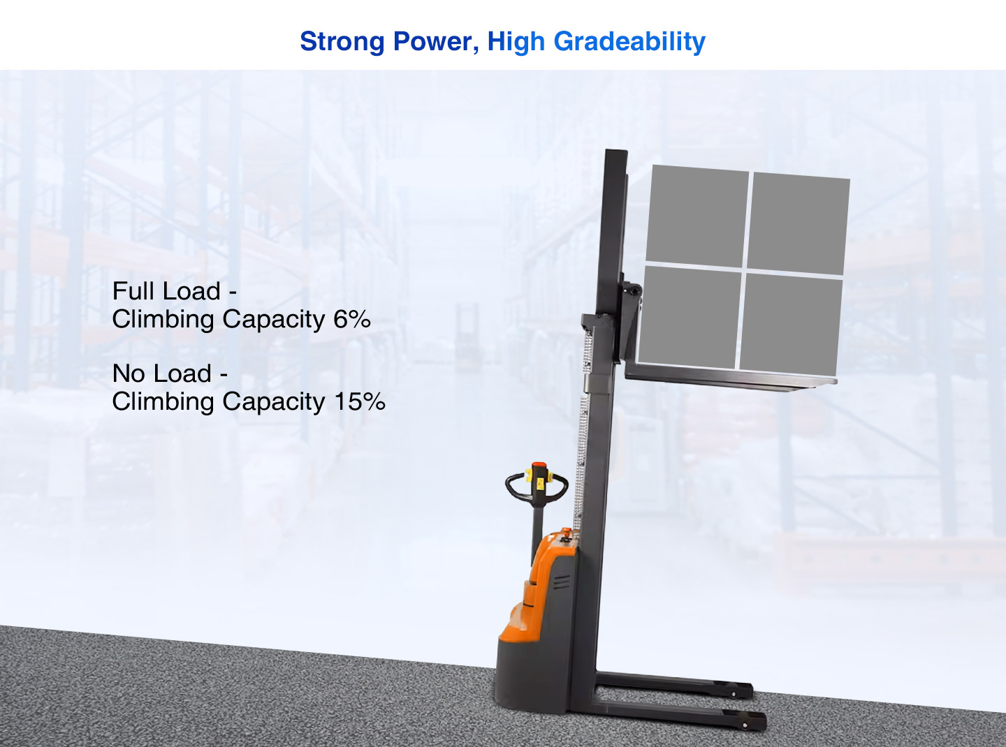 Walkie Type Electric Stacker have strong power, high gradeability