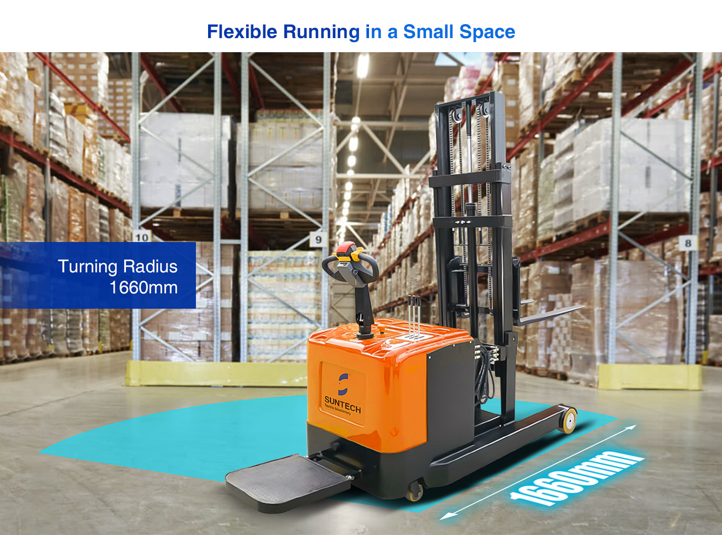 Electric Reach Stacker can flexible running in a small space