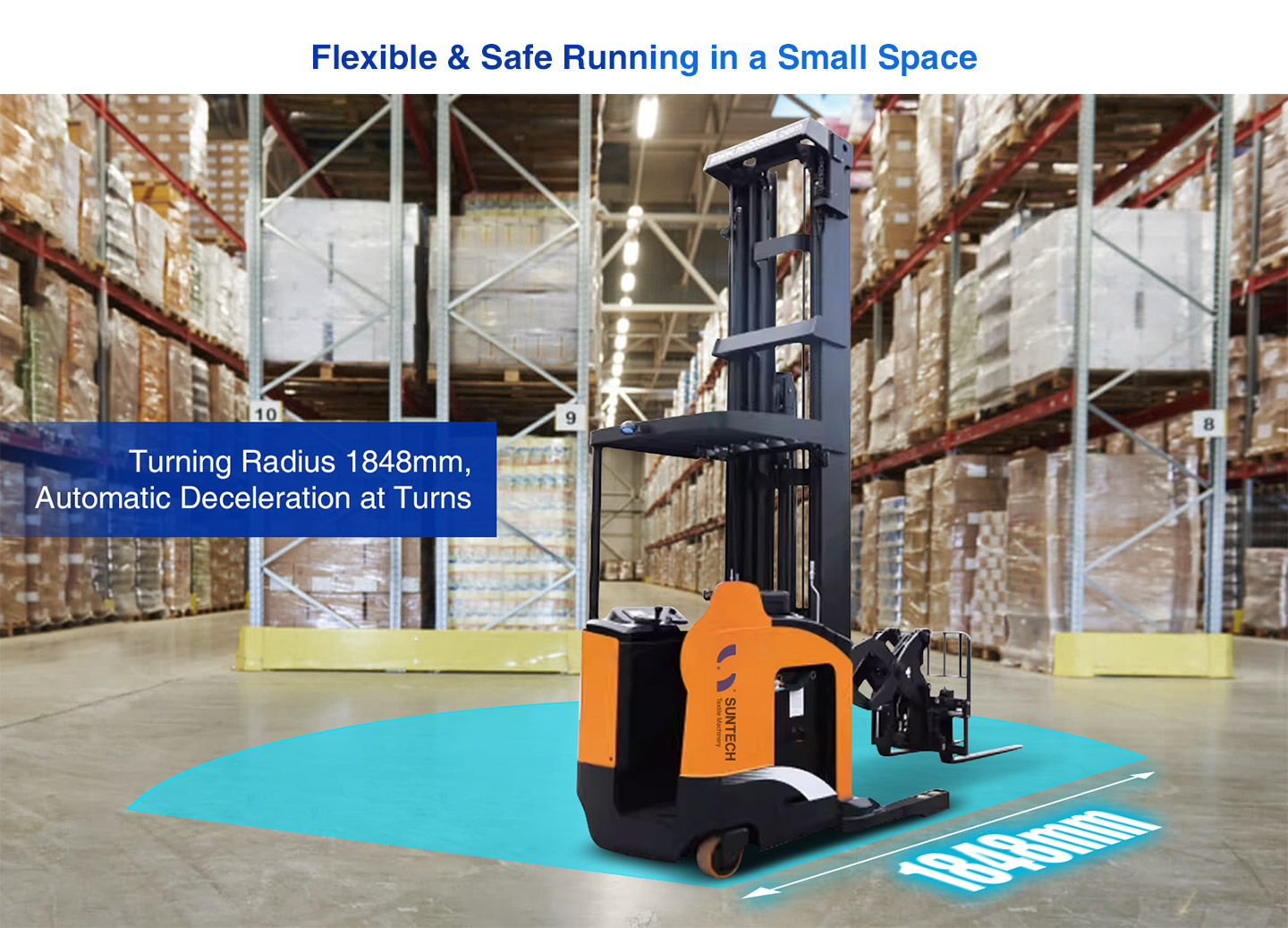 Electric Deep Reach Truck can automatic deceleration at turns