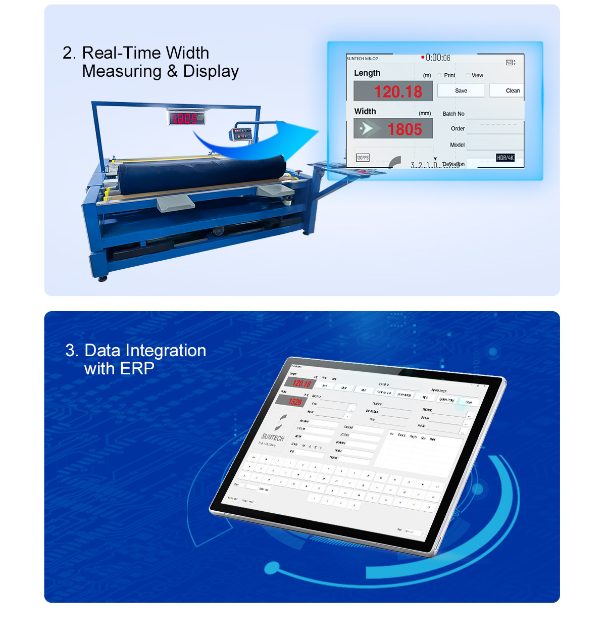 roll to roll fabric relaxing machine real-time width measuring & display