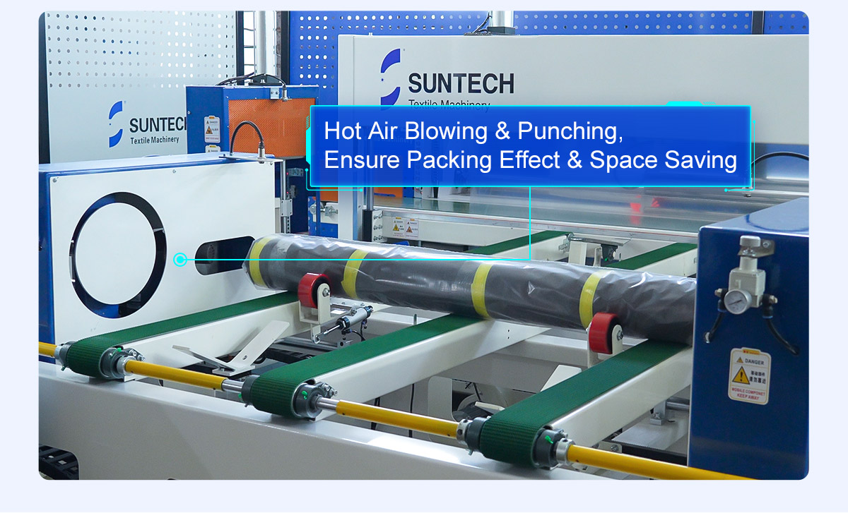 Automated Fabric Roll Packing Solution (Compact Model) with hot air blowing and punching